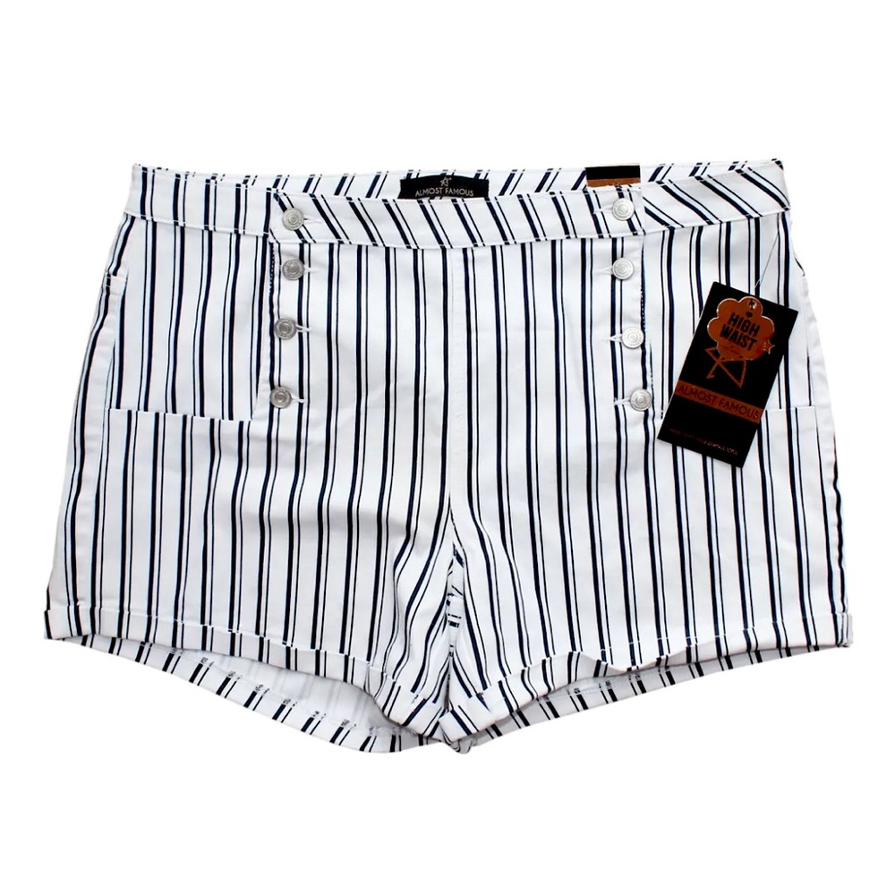 NWT Women's ALMOST FAMOUS White / Navy Striped High Waist Sailor Shorts Size 20
